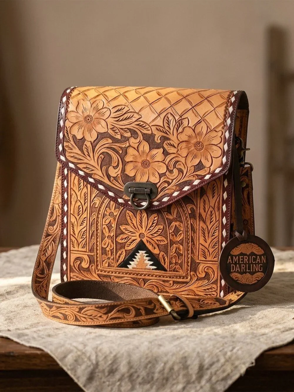 American Darling Hand tooled Floral Crossbody
